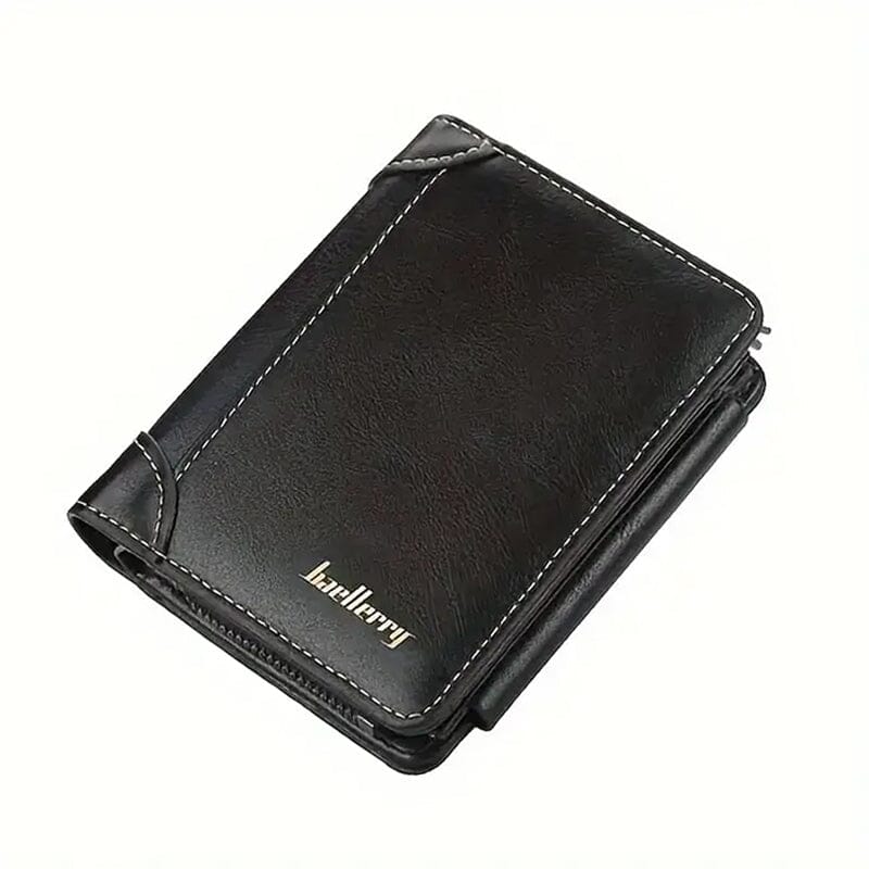 Men's Short Multi-Card Slots Tri-Fold Zipper Coin Pocket Wallet Men's Shoes & Accessories Black - DailySale