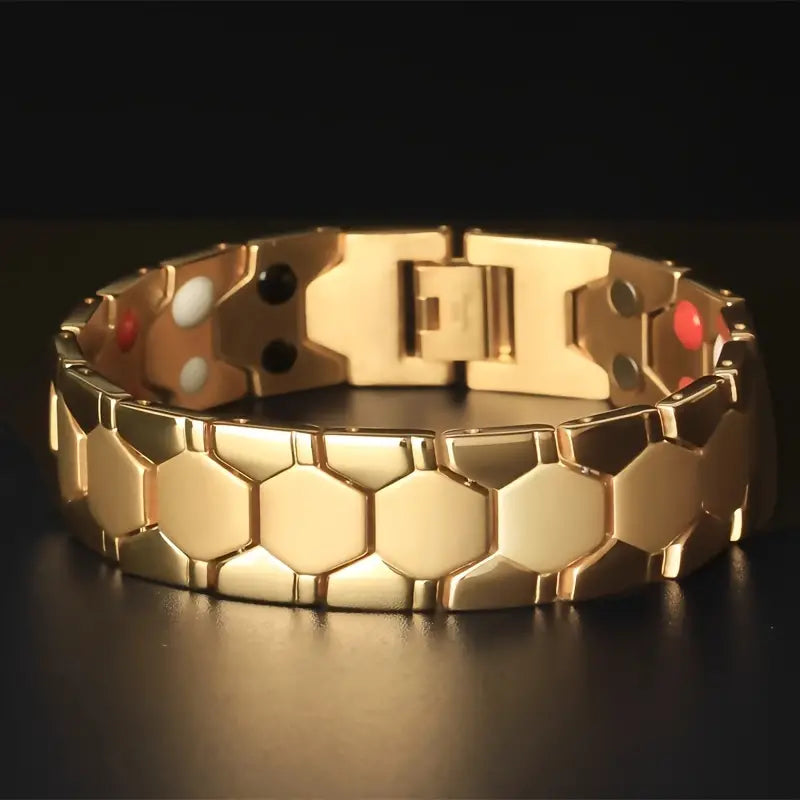 Men's Titanium Magnetic Bracelet 4-in-1 Energy Bracelets Gold - DailySale