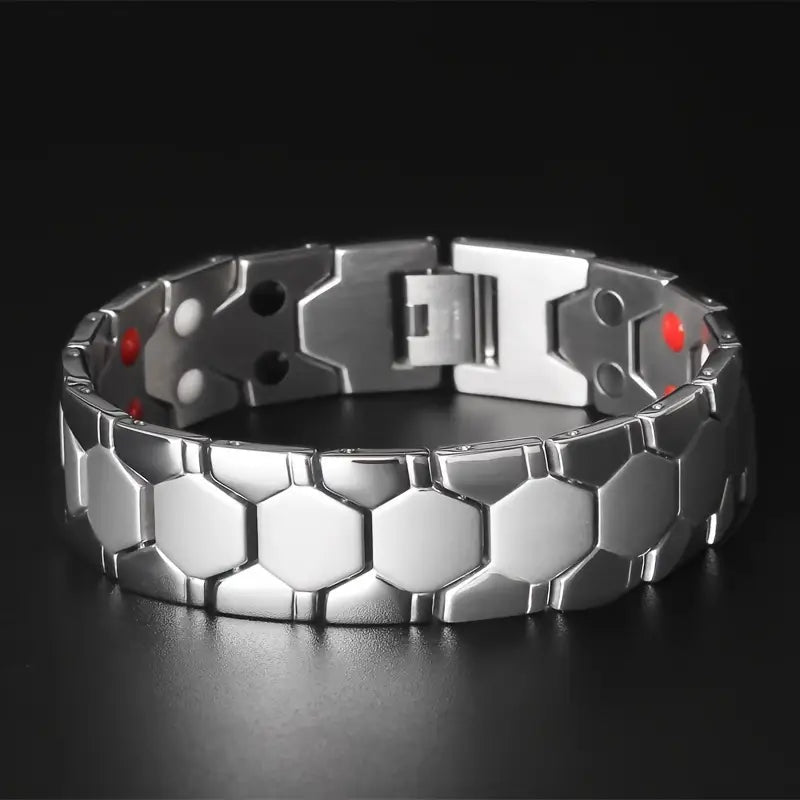 Men's Titanium Magnetic Bracelet 4-in-1 Energy Bracelets Silver - DailySale