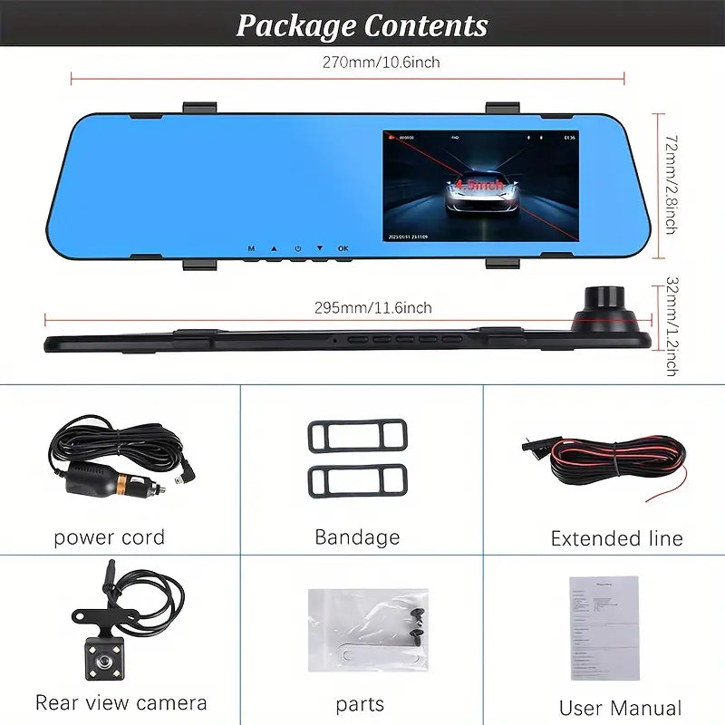 Mirror Dash Cam 4.5 Inch Rear View Mirror 1080P Front and Rear View Dual Cameras Automotive - DailySale