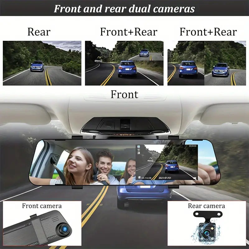 Mirror Dash Cam 4.5 Inch Rear View Mirror 1080P Front and Rear View Dual Cameras Automotive - DailySale