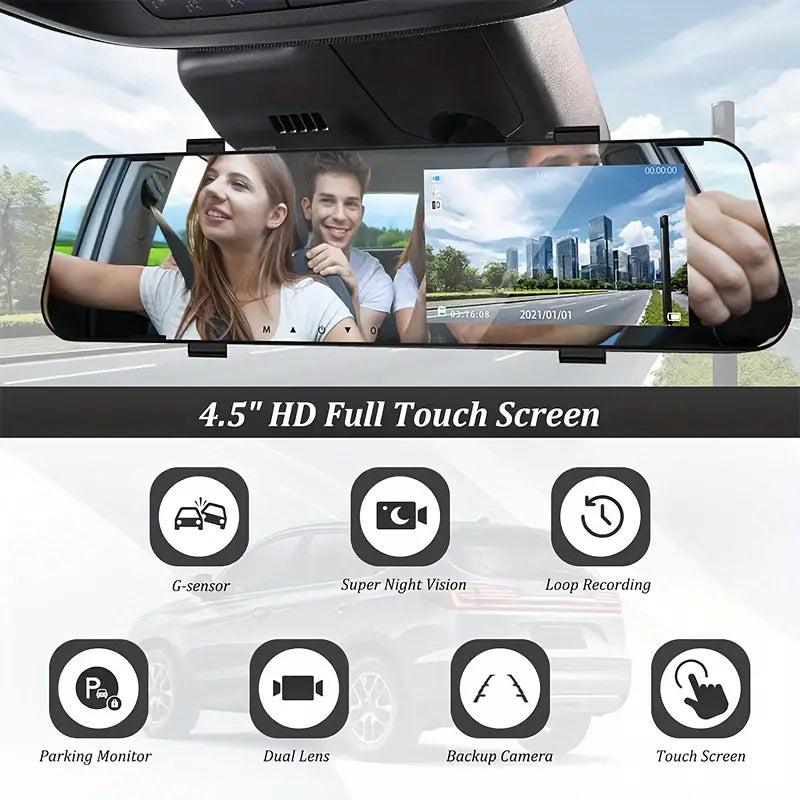 Mirror Dash Cam 4.5 Inch Rear View Mirror 1080P Front and Rear View Dual Cameras Automotive - DailySale