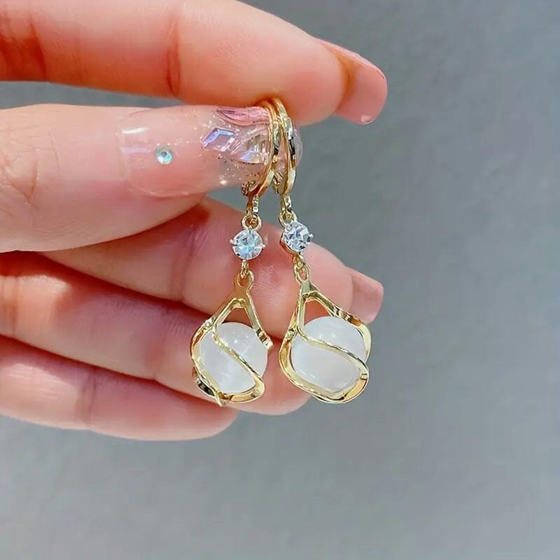 Moonstone Bead Shiny Rhinestone Dangle Earrings Earrings - DailySale