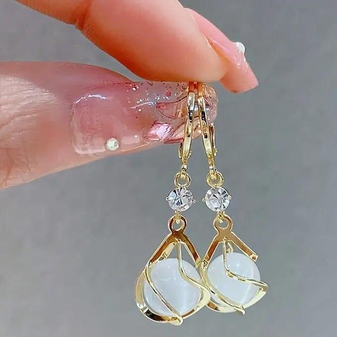 Moonstone Bead Shiny Rhinestone Dangle Earrings Earrings - DailySale