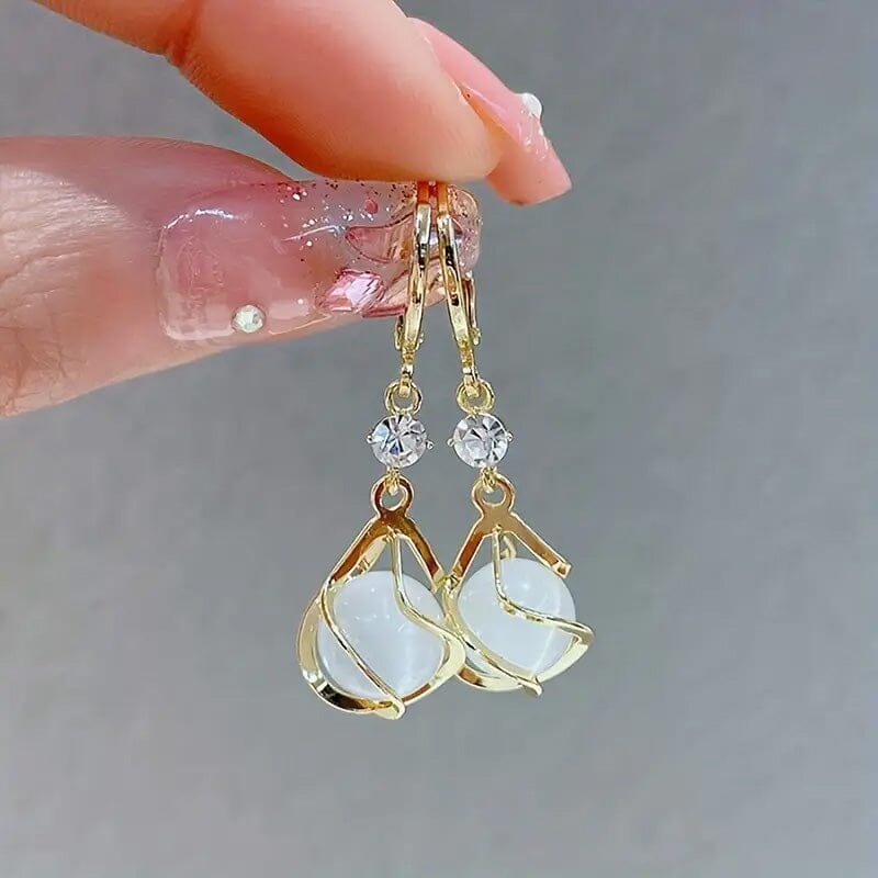 Moonstone Bead Shiny Rhinestone Dangle Earrings Earrings - DailySale