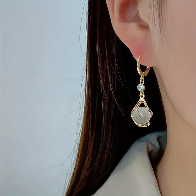 Moonstone Bead Shiny Rhinestone Dangle Earrings Earrings - DailySale