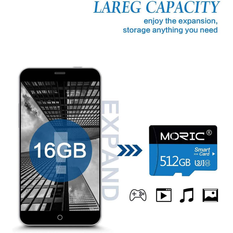 Moric 512GB Micro SD Card with Adapter Class 10 Fast Speed Memory Card Mobile Accessories - DailySale