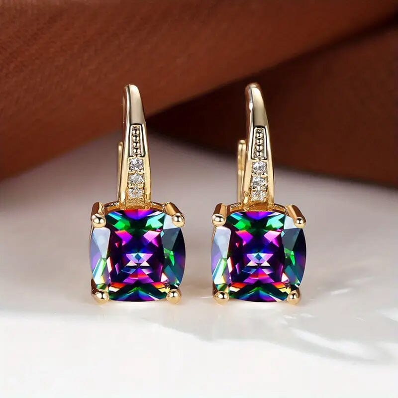 Multicolor Square Cut Stone Drop Earrings Earrings Gold - DailySale