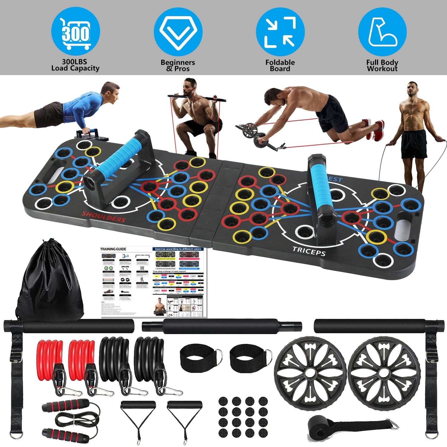 Multifunctional Push Up Board Home Strength Training Equipment with 15 Fitness Accessories Fitness - DailySale