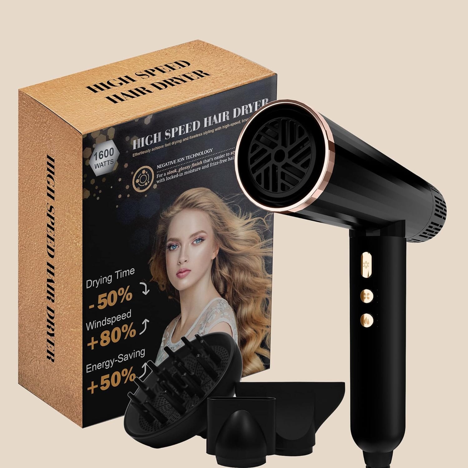 Nicebay DW-9041 Ionic Professional Hair Dryer with 3 Attachments with Diffuser (Refurbished) Beauty & Personal Care - DailySale