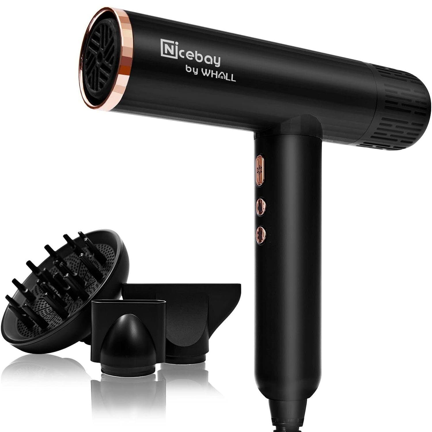 Nicebay DW-9041 Ionic Professional Hair Dryer with 3 Attachments with Diffuser (Refurbished) Beauty & Personal Care - DailySale