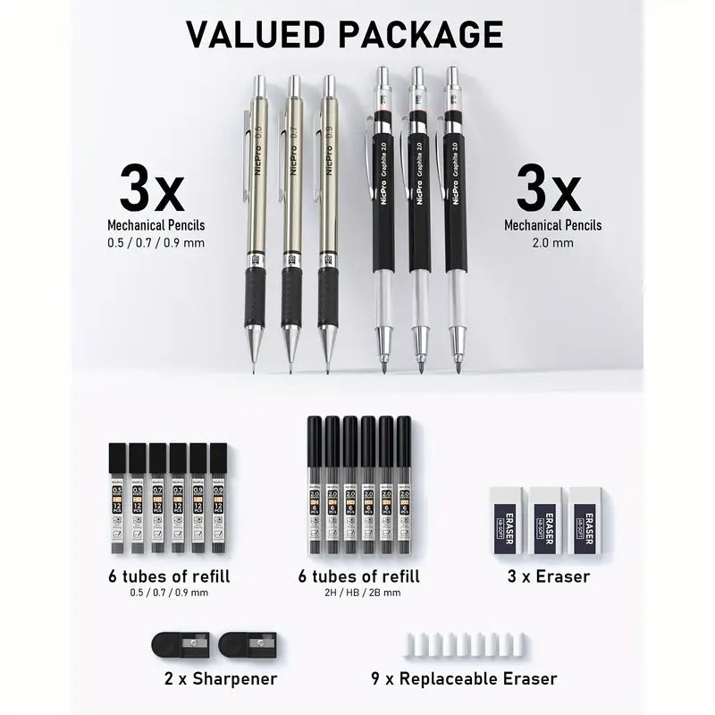 Nicpro Art Mechanical Pencil Set for Writing, Sketching, Drawing With Lead Refills Case Arts & Crafts - DailySale