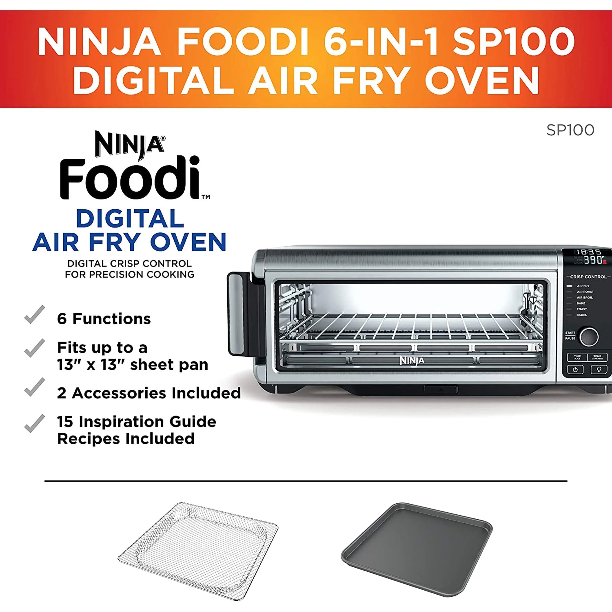 Ninja SP100 Foodi Digital Air Fry Oven, Convection Oven, Toaster, Air Fryer (Silver) (Refurbished) Kitchen Appliances - DailySale