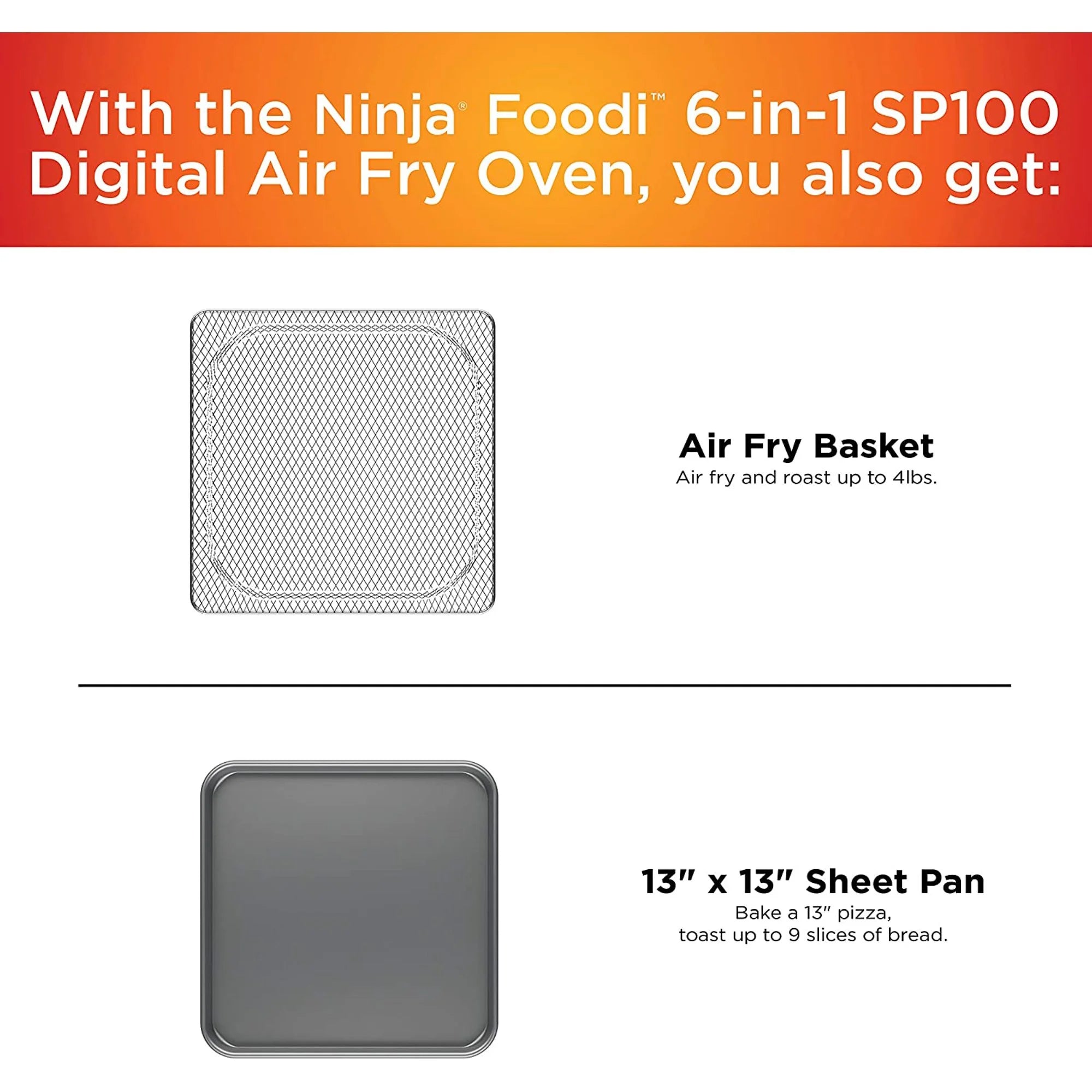 Ninja SP100 Foodi Digital Air Fry Oven, Convection Oven, Toaster, Air Fryer (Silver) (Refurbished) Kitchen Appliances - DailySale