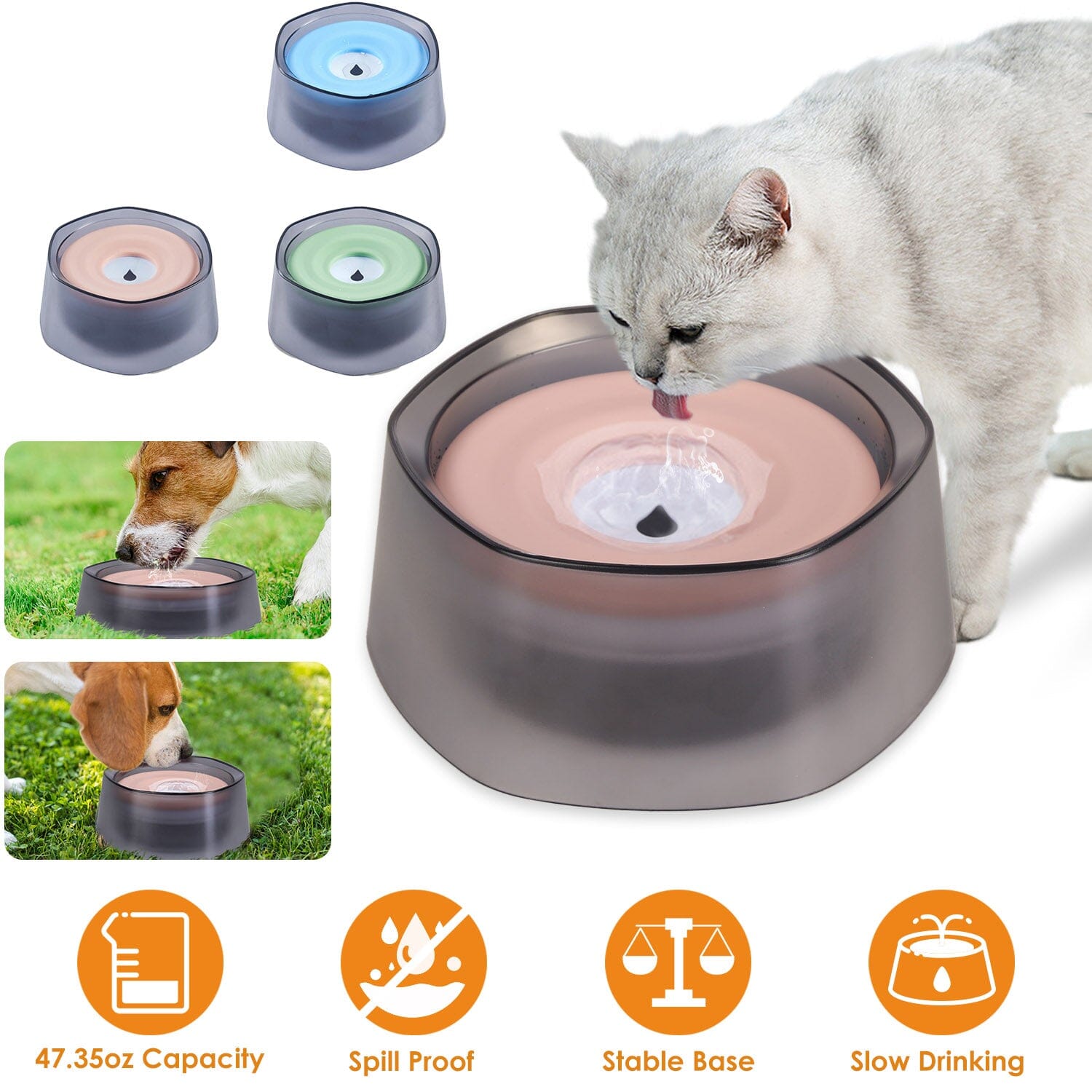 No Spill Dog Cat Water Bowl Spill Proof Slow Water Feeder Pet Supplies - DailySale