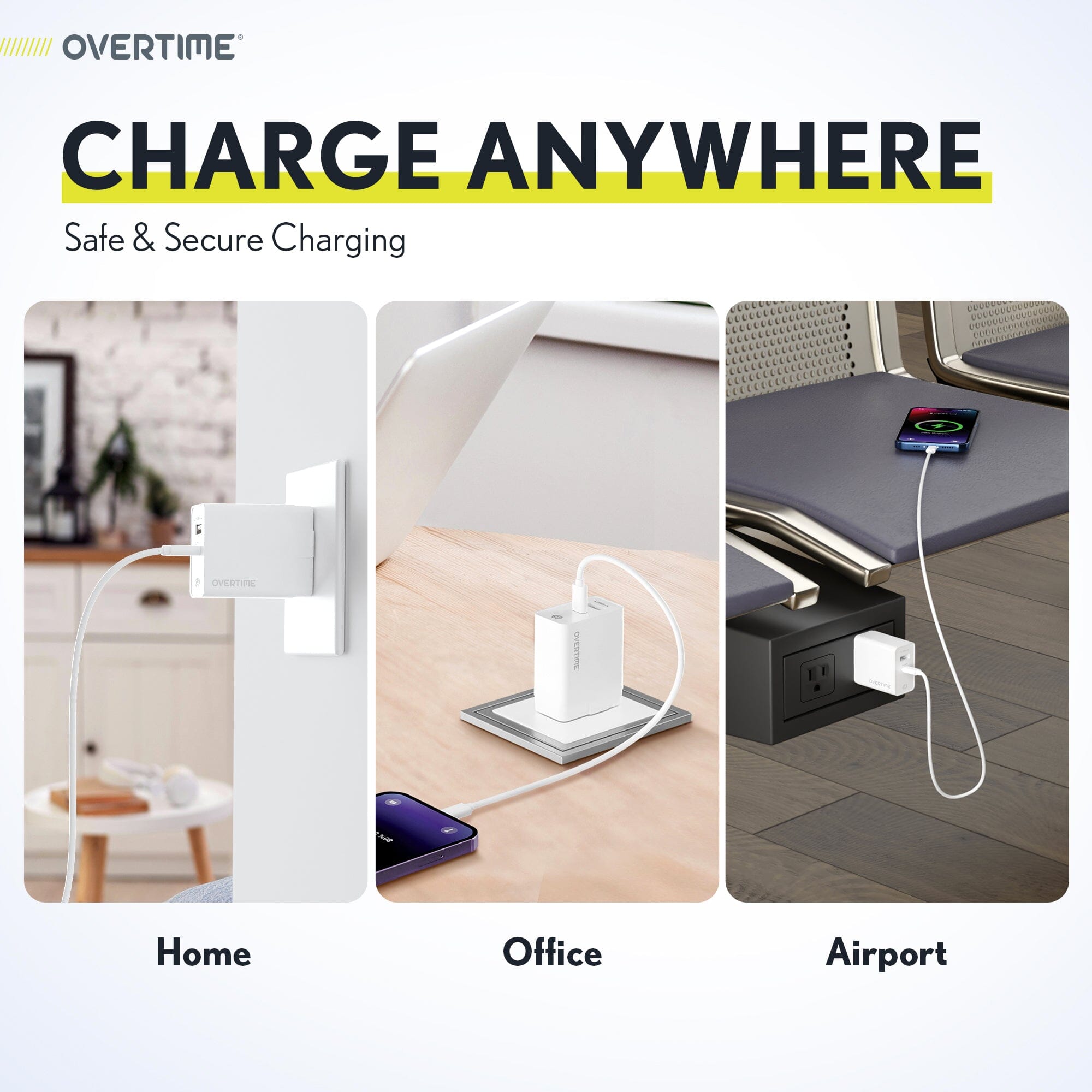 Overtime Dual Port USB A and USB C 38W Fast Charging Power Adapter Mobile Accessories - DailySale