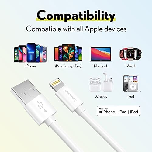 Overtime iPhone Lightning Cable MFI Certified 1ft Iphone Charger Cord Mobile Accessories - DailySale