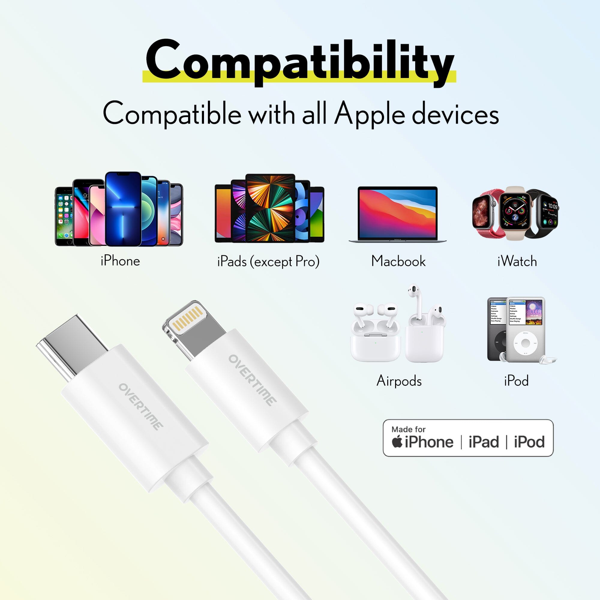 Overtime iPhone MFI Certified 6ft Smart USB-C to Lightning Cable Mobile Accessories - DailySale