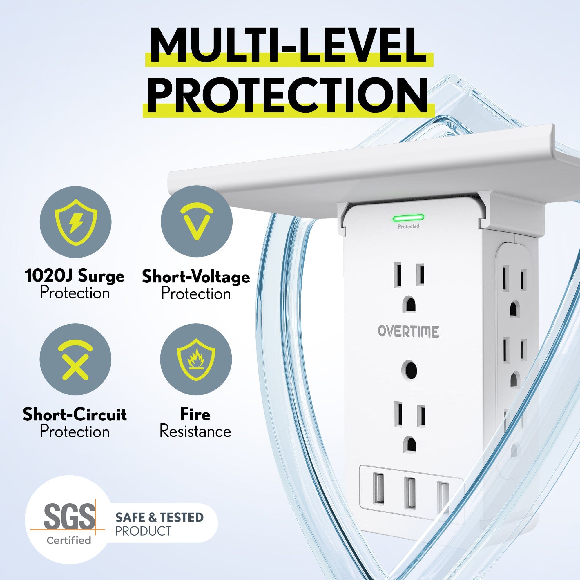 Overtime Outlet Extender with 8 AC and 3 USB Outlets Detachable Shelf Multi-Plug Outlet Extender with Surge Protector Batteries & Power Accessories - DailySale