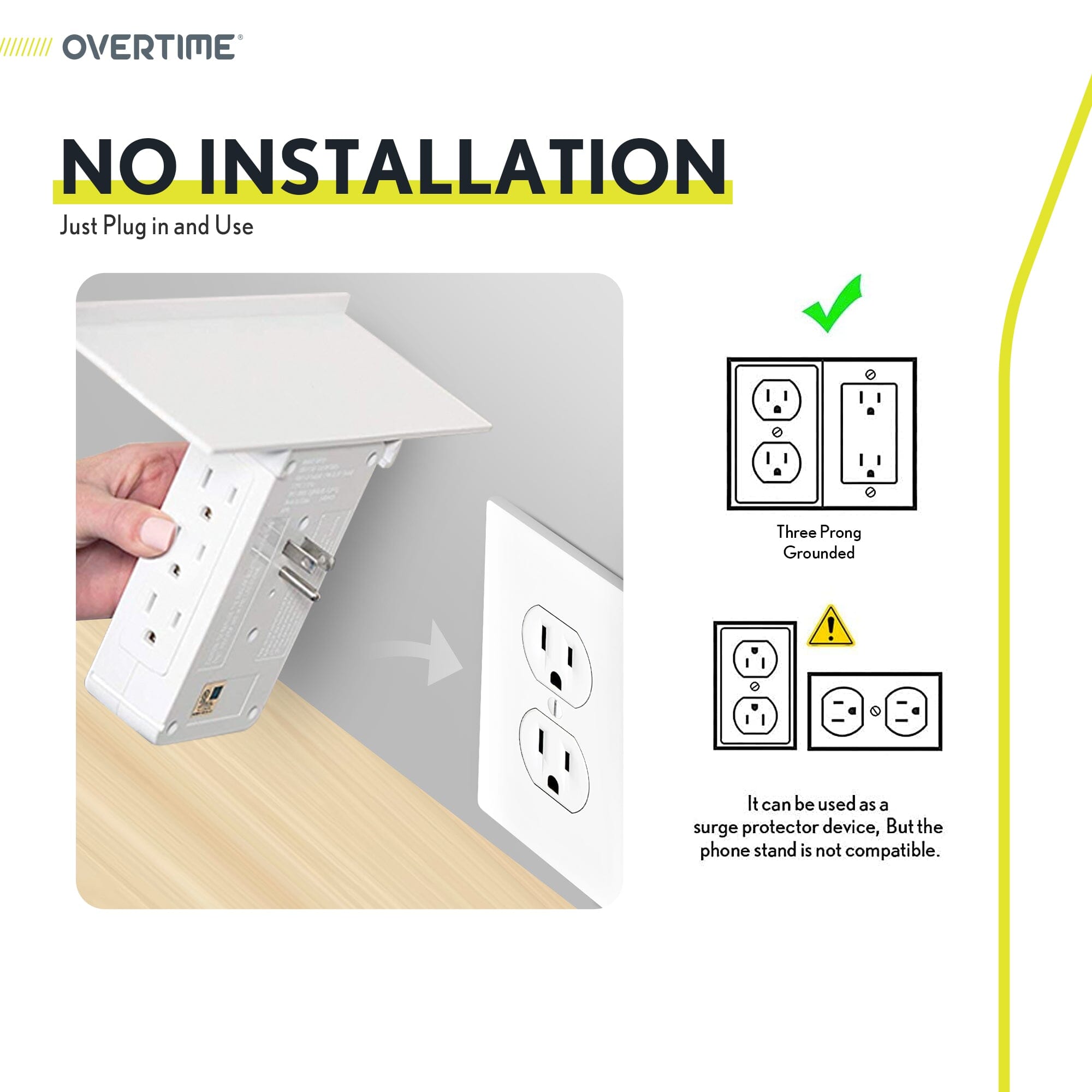 Overtime Outlet Extender with 8 AC and 3 USB Outlets Detachable Shelf Multi-Plug Outlet Extender with Surge Protector Batteries & Power Accessories - DailySale