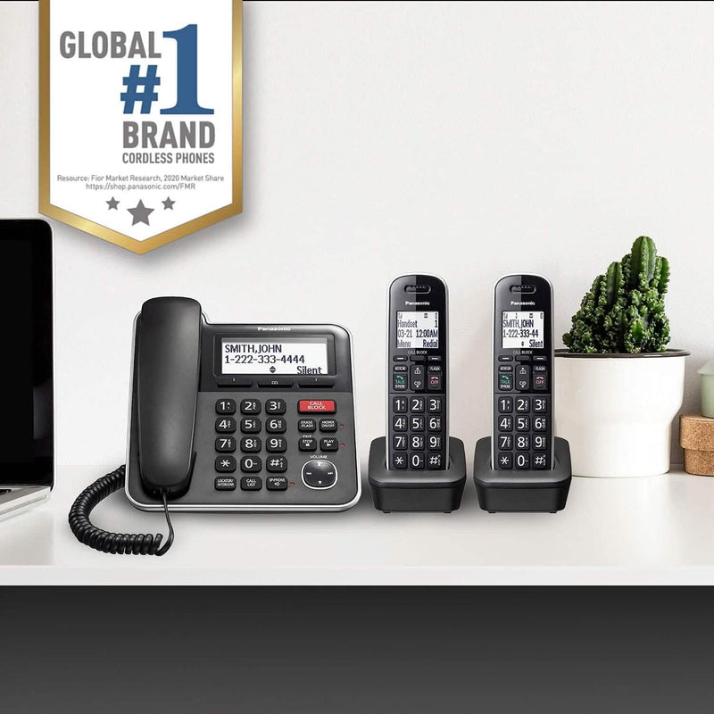 Panasonic Expandable Corded/Cordless Phone System with Answering Machine and One Touch Call Blocking – 2 Handsets Household Appliances - DailySale