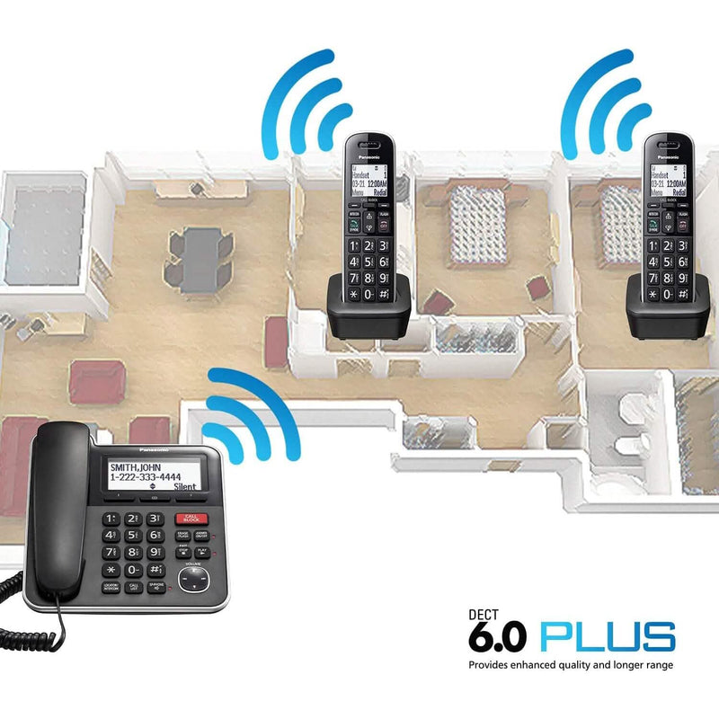 Panasonic Expandable Corded/Cordless Phone System with Answering Machine and One Touch Call Blocking – 2 Handsets Household Appliances - DailySale