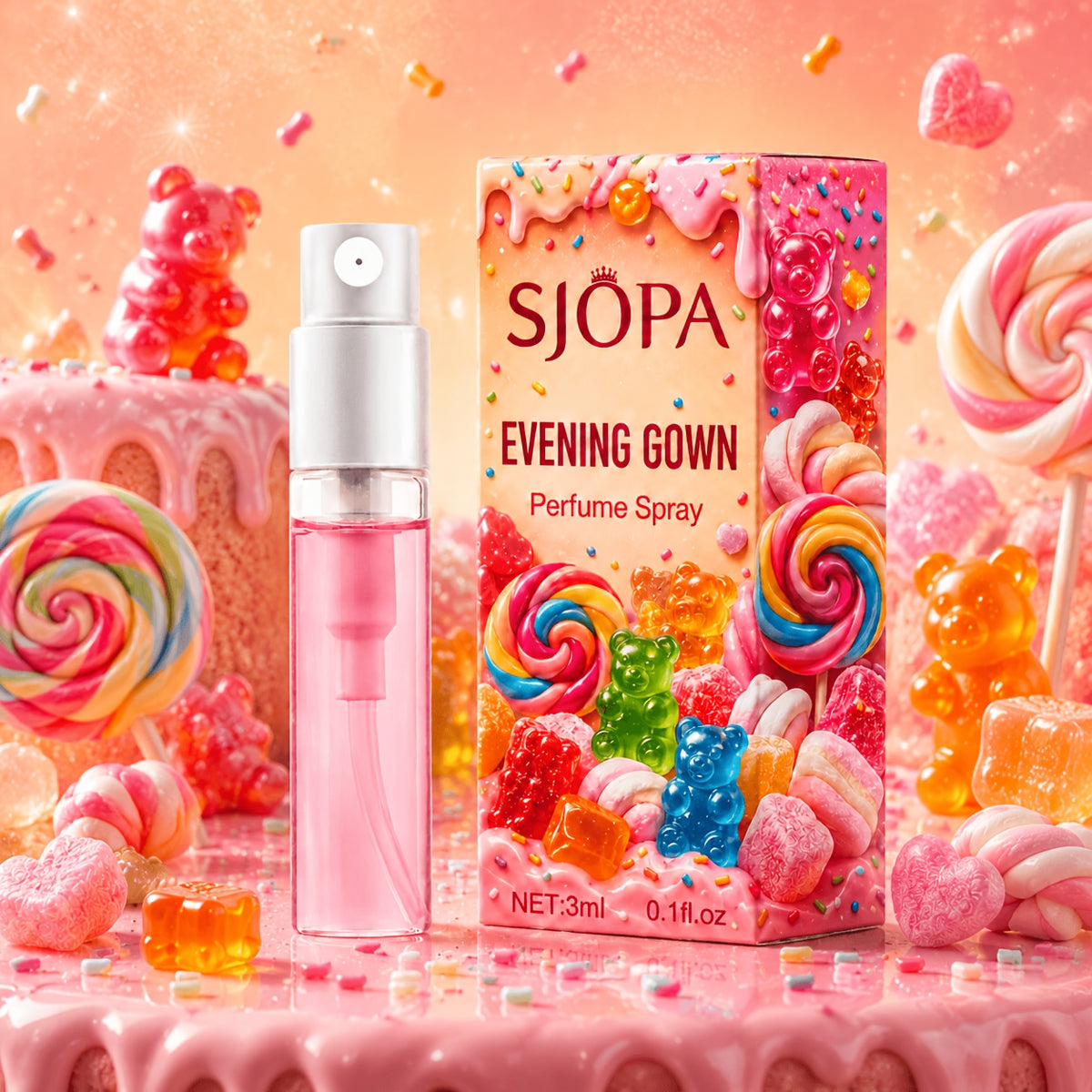 Sweet candy scented mini perfume spray, 3 ml, with its box