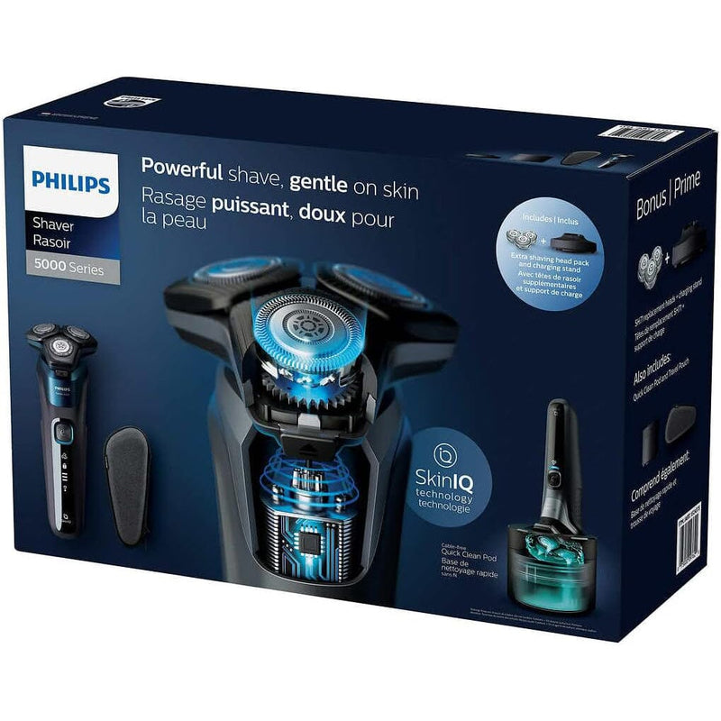 Philips Wet & Dry Shaver 5000 with SkinIQ Tech + Shave Heads, Charging & Cleaning Base (Refurbished) Men's Grooming - DailySale
