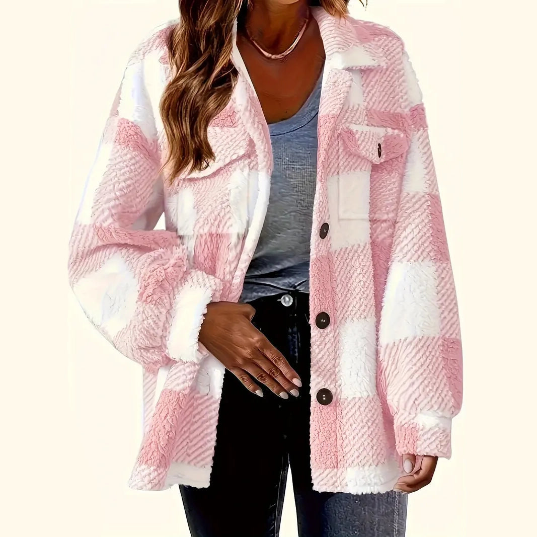 Plaid Pattern Button Front Jacket, Elegant Long Sleeve Warm Outerwear For Fall & Winter Women's Outerwear - DailySale