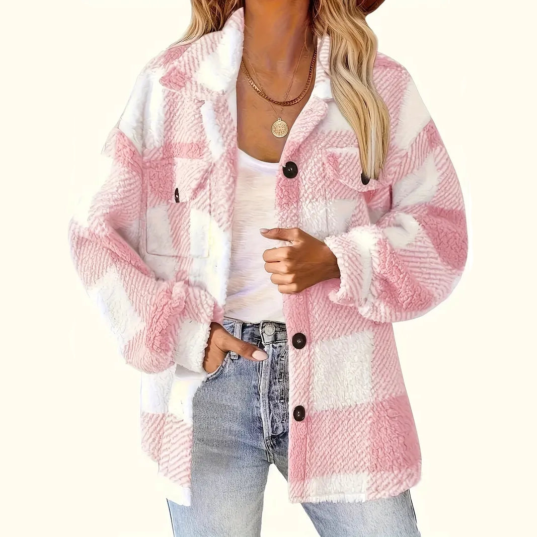 Plaid Pattern Button Front Jacket, Elegant Long Sleeve Warm Outerwear For Fall & Winter Women's Outerwear - DailySale