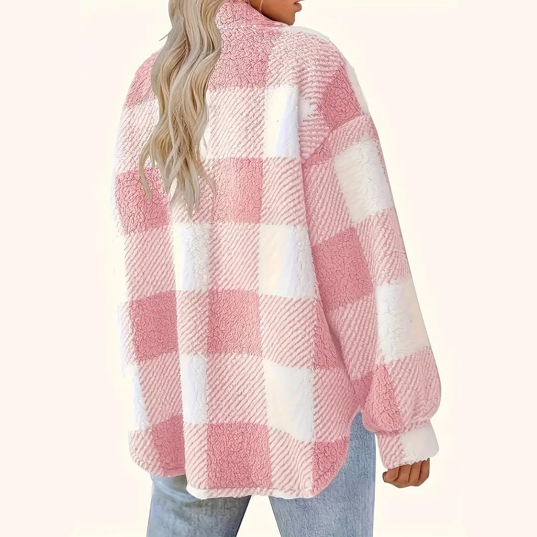 Plaid Pattern Button Front Jacket, Elegant Long Sleeve Warm Outerwear For Fall & Winter Women's Outerwear - DailySale