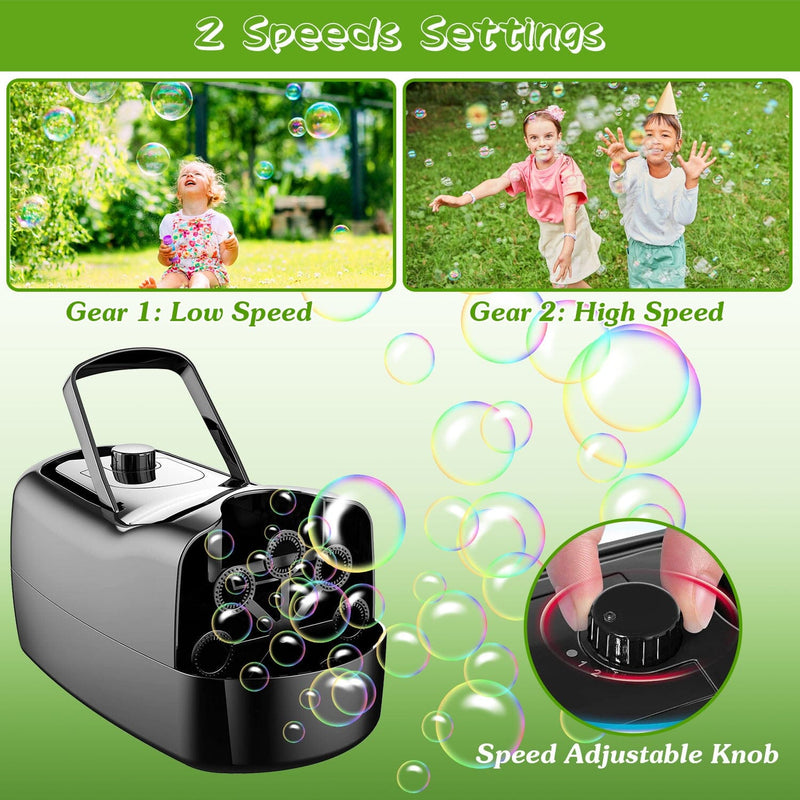 Portable Bubble Blowing Machine with 2 Speeds Handle 3000-4000 Bubbles Per Minute Plug-In Battery Powered Holiday Decor & Apparel - DailySale