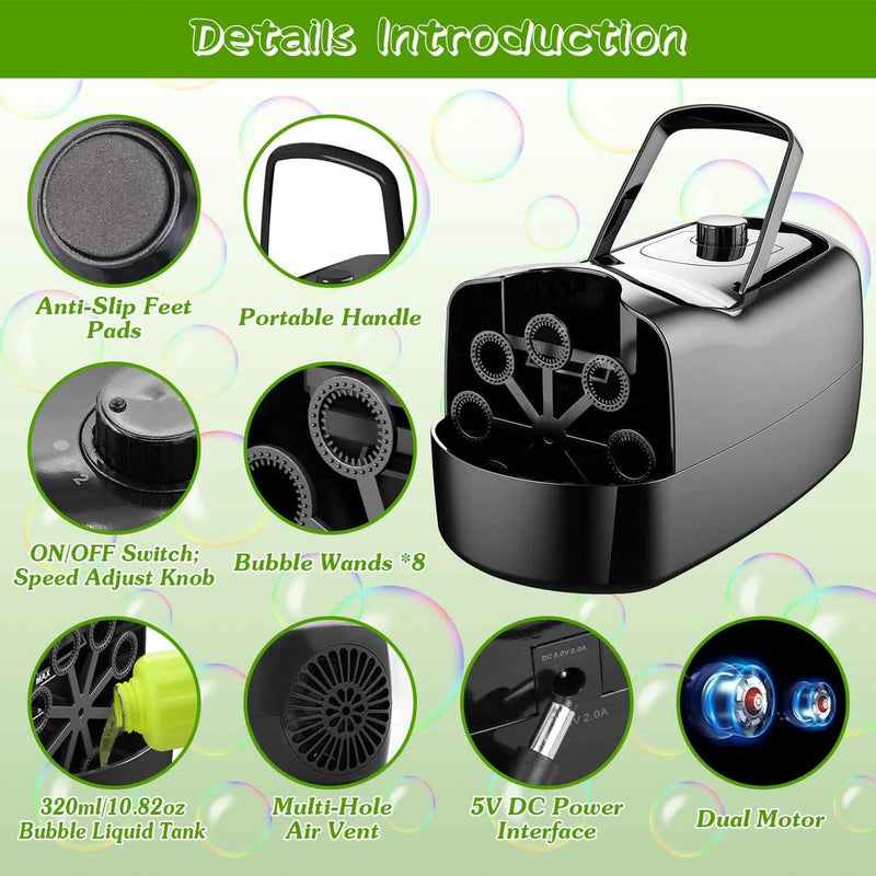 Portable Bubble Blowing Machine with 2 Speeds Handle 3000-4000 Bubbles Per Minute Plug-In Battery Powered Holiday Decor & Apparel - DailySale