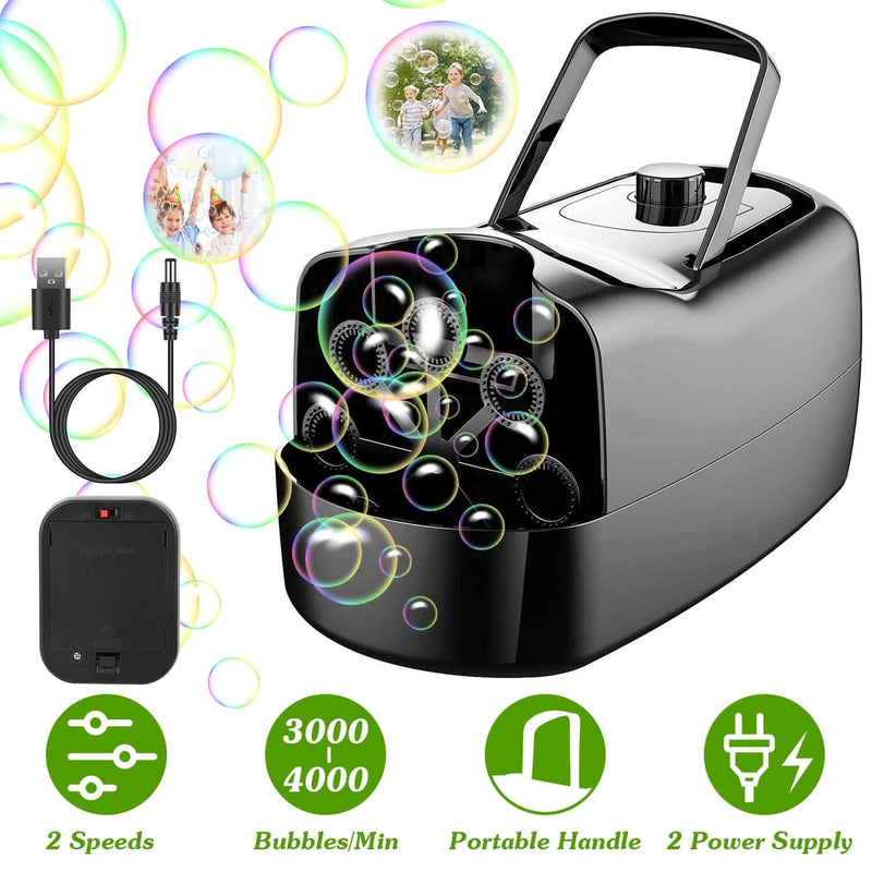 Portable Bubble Blowing Machine with 2 Speeds Handle 3000-4000 Bubbles Per Minute Plug-In Battery Powered Holiday Decor & Apparel - DailySale