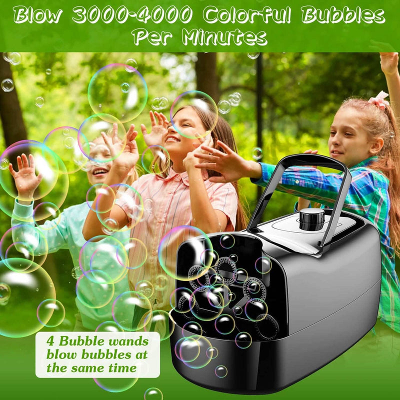 Portable Bubble Blowing Machine with 2 Speeds Handle 3000-4000 Bubbles Per Minute Plug-In Battery Powered Holiday Decor & Apparel - DailySale