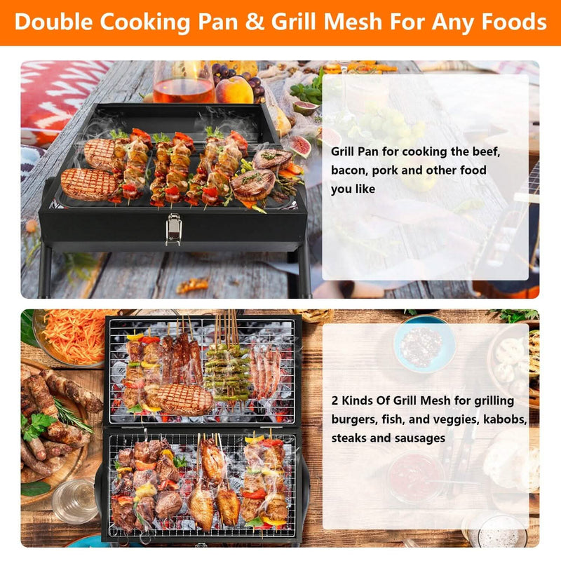 Portable Charcoal Two Sides Folding BBQ Grill Sports & Outdoors - DailySale