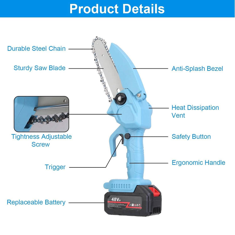 Portable Handheld Cordless Small Chain Saw Battery Powered with 2Pcs 2200mAh Rechargeable Batteries 4in/6in Chains for Pruning Trees Wood Cutting Home Improvement - DailySale
