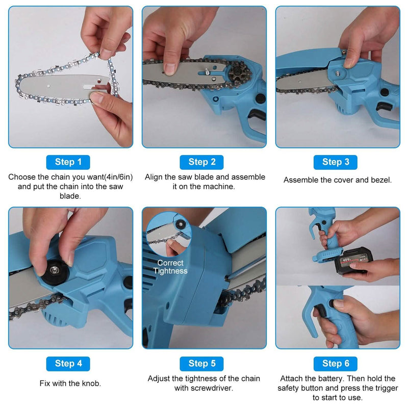 Portable Handheld Cordless Small Chain Saw Battery Powered with 2Pcs 2200mAh Rechargeable Batteries 4in/6in Chains for Pruning Trees Wood Cutting Home Improvement - DailySale
