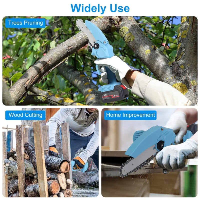 Portable Handheld Cordless Small Chain Saw Battery Powered with 2Pcs 2200mAh Rechargeable Batteries 4in/6in Chains for Pruning Trees Wood Cutting Home Improvement - DailySale