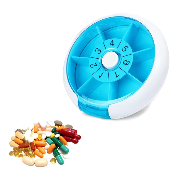 Portable Push Button Rotating Round Case Once A Day Daily Medicine Organizer Wellness - DailySale