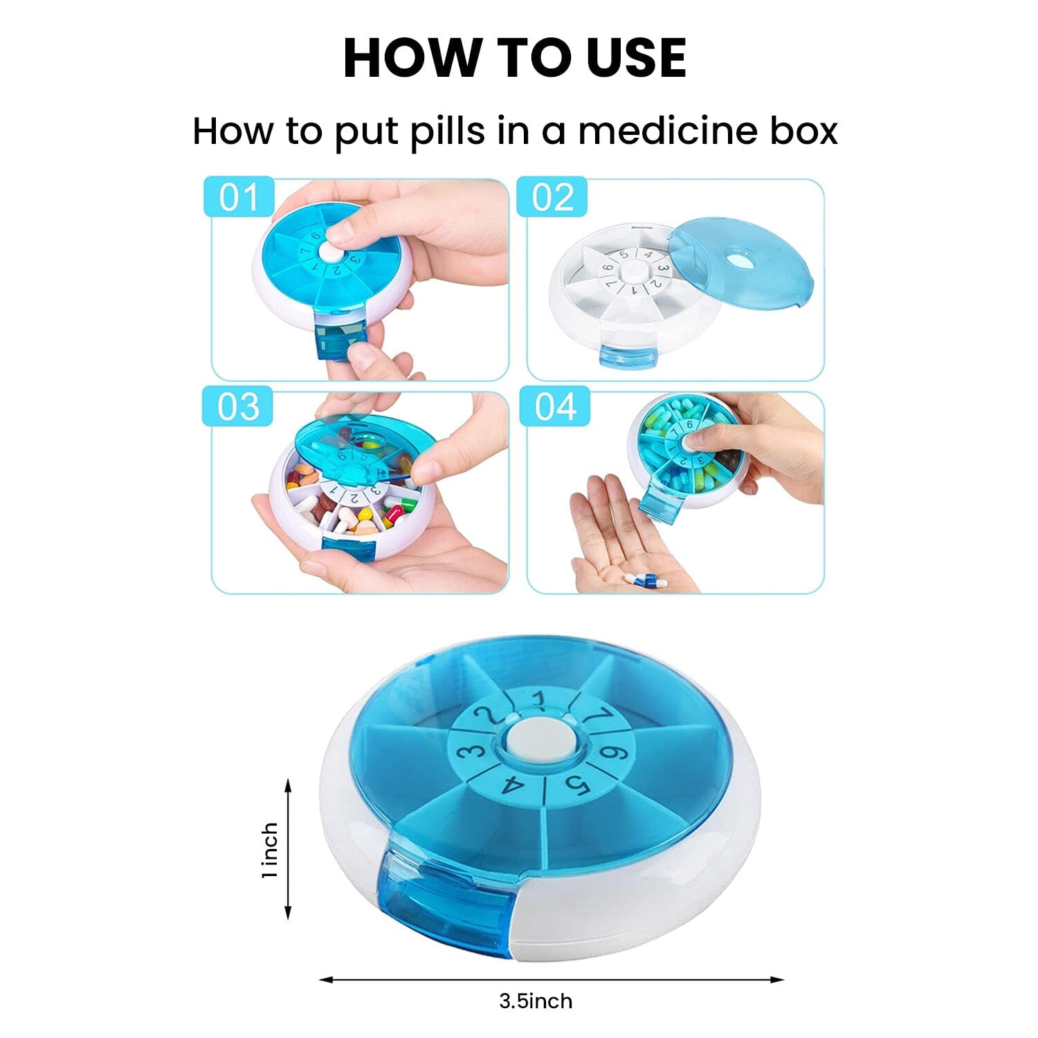 Portable Push Button Rotating Round Case Once A Day Daily Medicine Organizer Wellness - DailySale