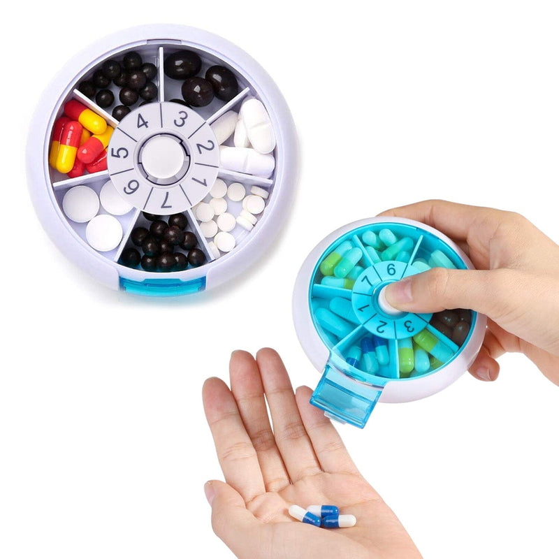 Portable Push Button Rotating Round Case Once A Day Daily Medicine Organizer Wellness - DailySale