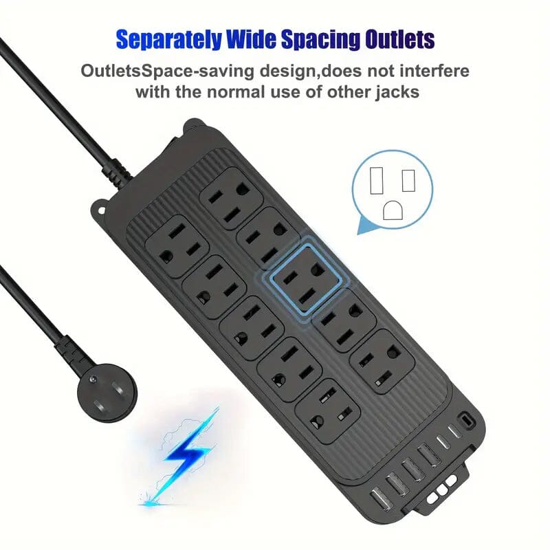 Power Strip Plug with 10-Outlets, 6 USB Ports and 2 USB-C Batteries & Power Accessories - DailySale