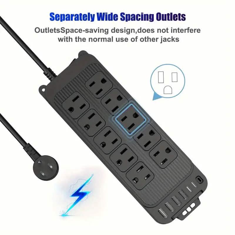Power Strip Plug with 10-Outlets, 6 USB Ports and 2 USB-C