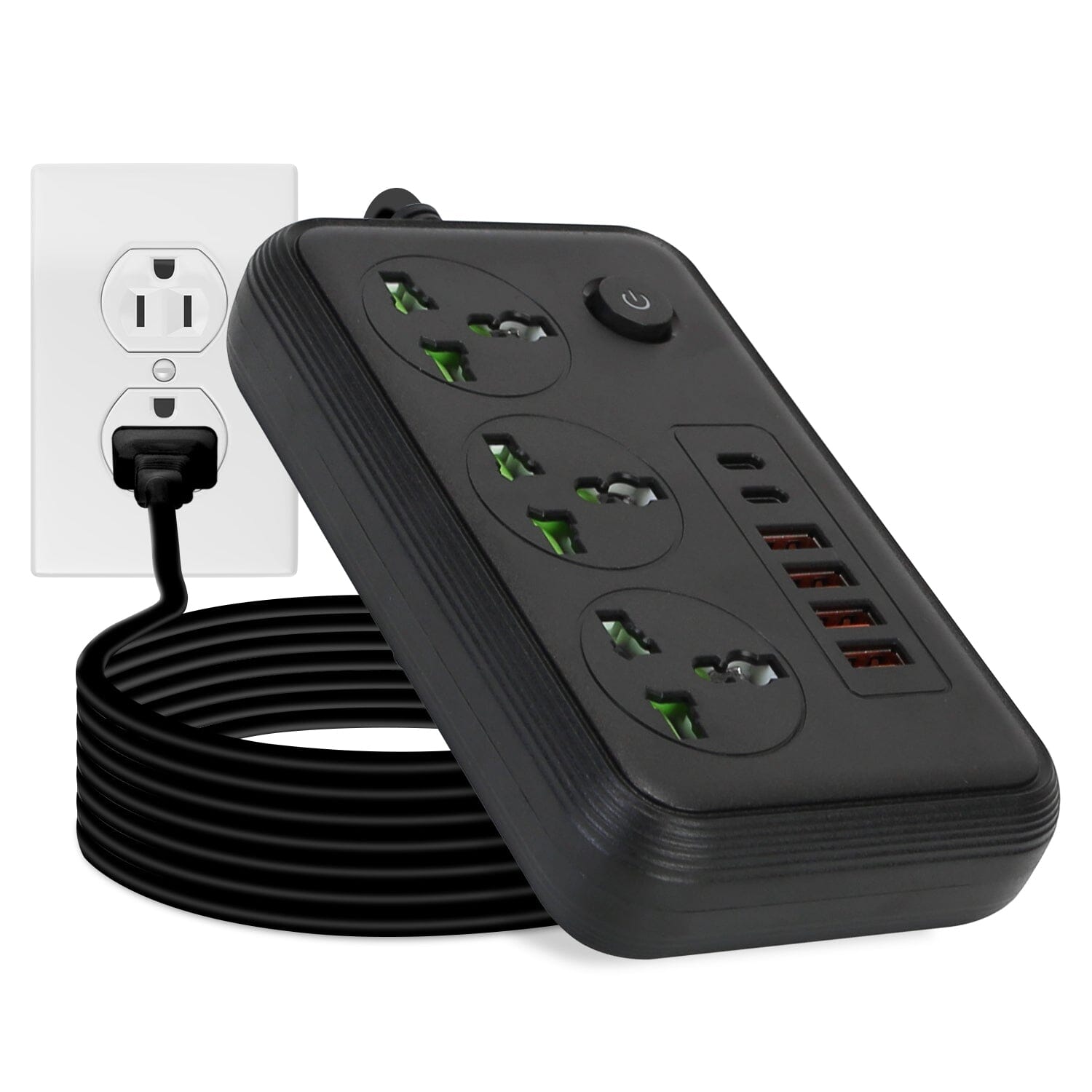 Power Strip with 5.9ft Extension Batteries & Power Accessories Black 6-Port - DailySale