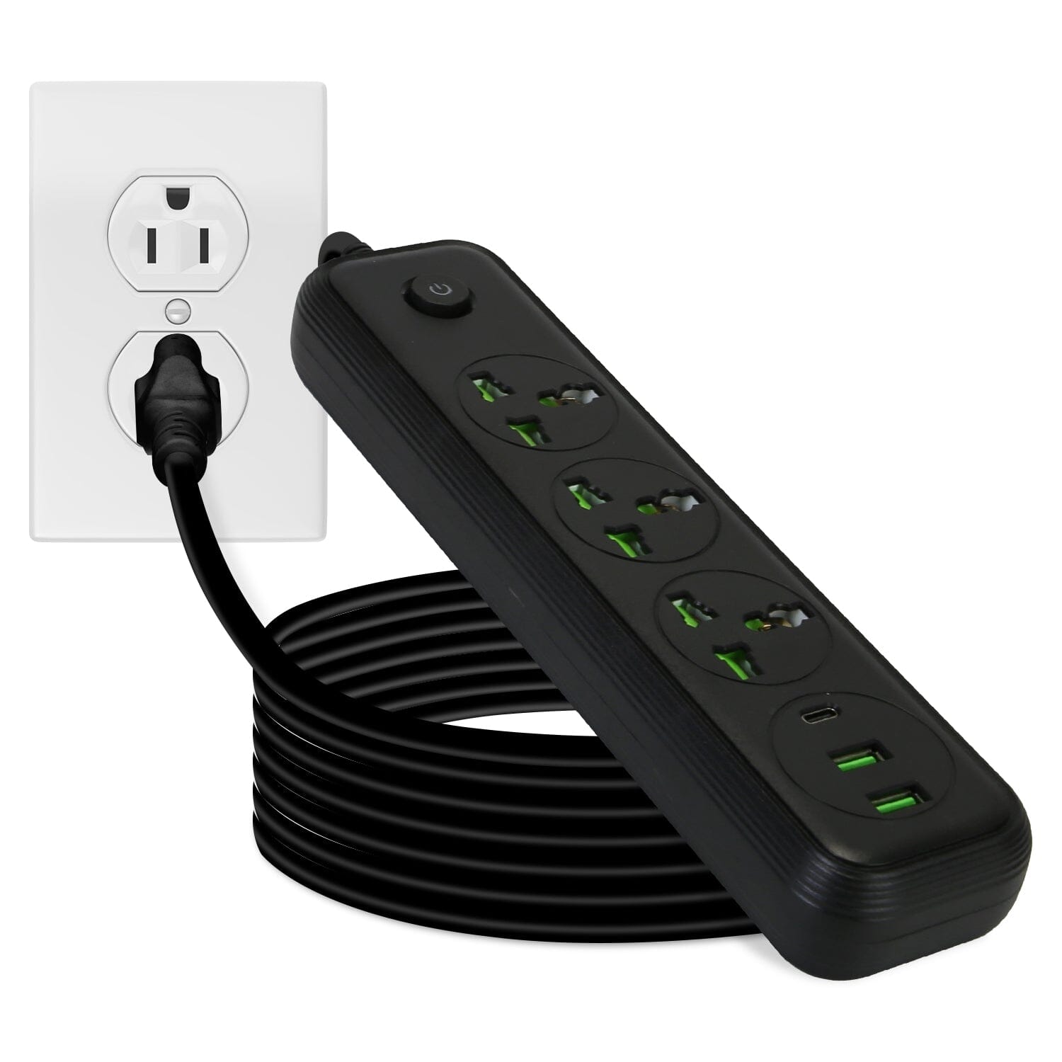 Power Strip with 5.9ft Extension Batteries & Power Accessories Black 9-Port - DailySale