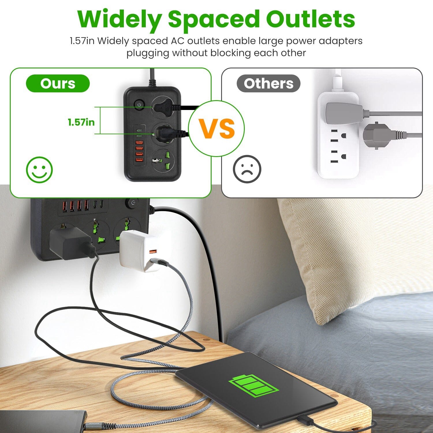 Power Strip with 5.9ft Extension Batteries & Power Accessories - DailySale