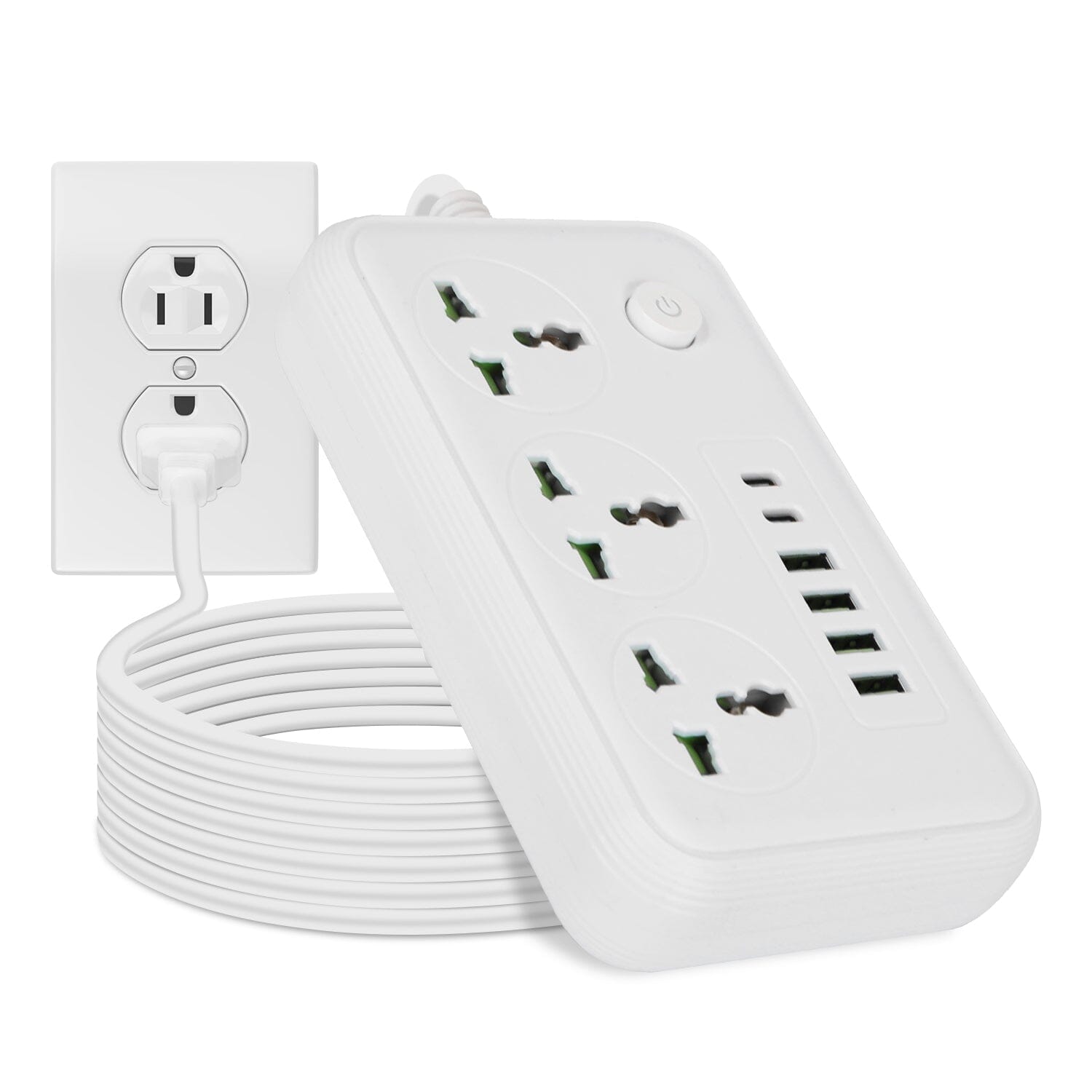 Power Strip with 5.9ft Extension Batteries & Power Accessories White 6-Port - DailySale