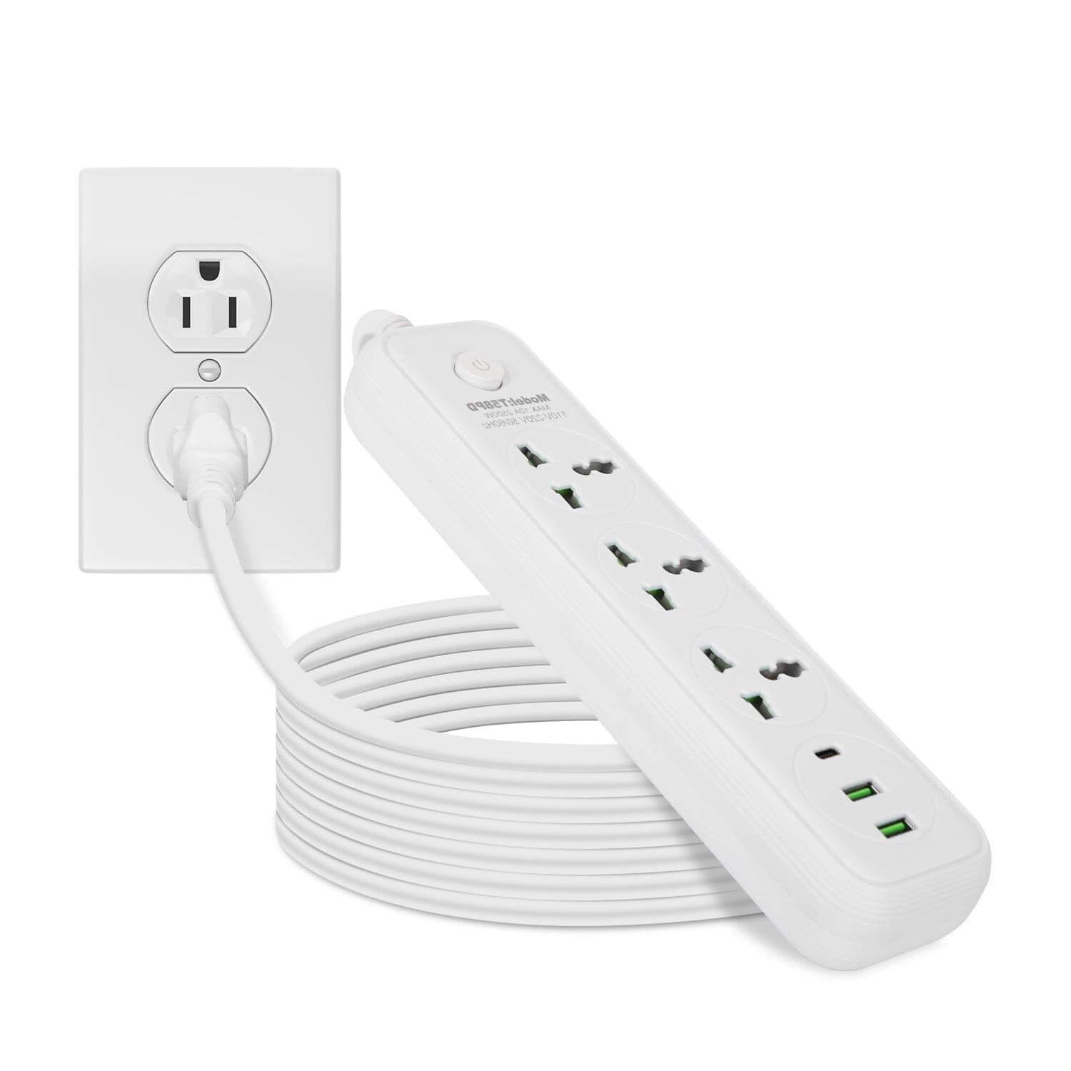 Power Strip with 5.9ft Extension Batteries & Power Accessories White 9-Port - DailySale