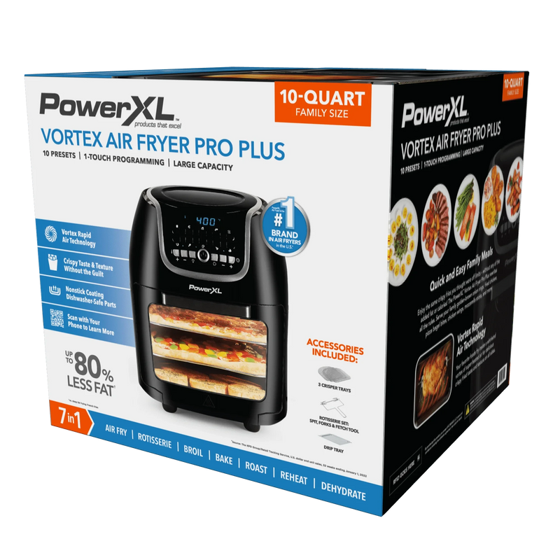PowerXL Vortex Air Fryer Pro Plus 10 Quart Capacity, Black, 1700 Watts (Black) Kitchen Appliances - DailySale
